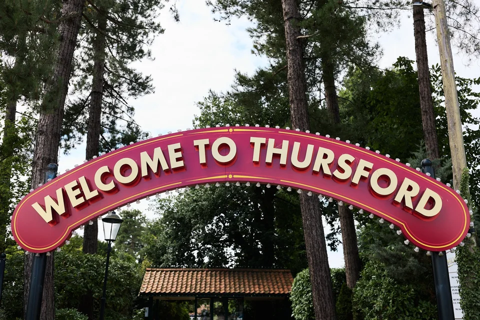 The entrance sign for Thursford Garden Pavilion